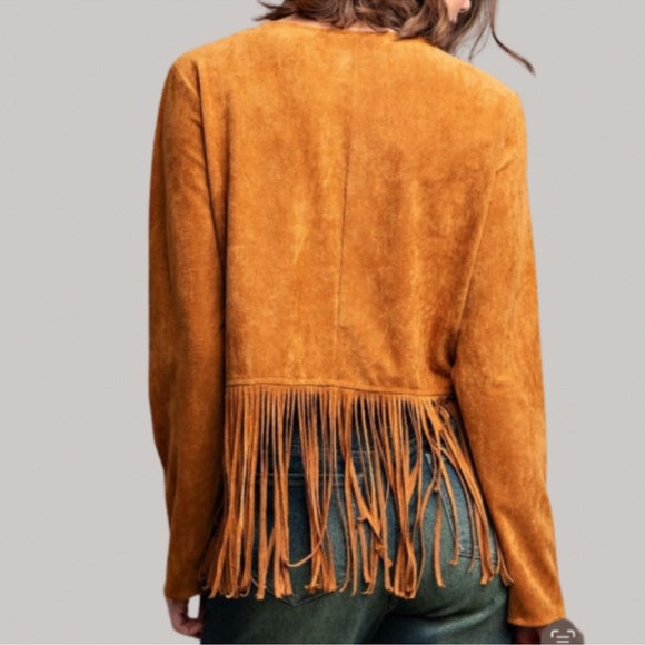 New Boutique Fabulous Faux Suede Fringe Detailed Lightweight Jacket - Picture 3 of 7